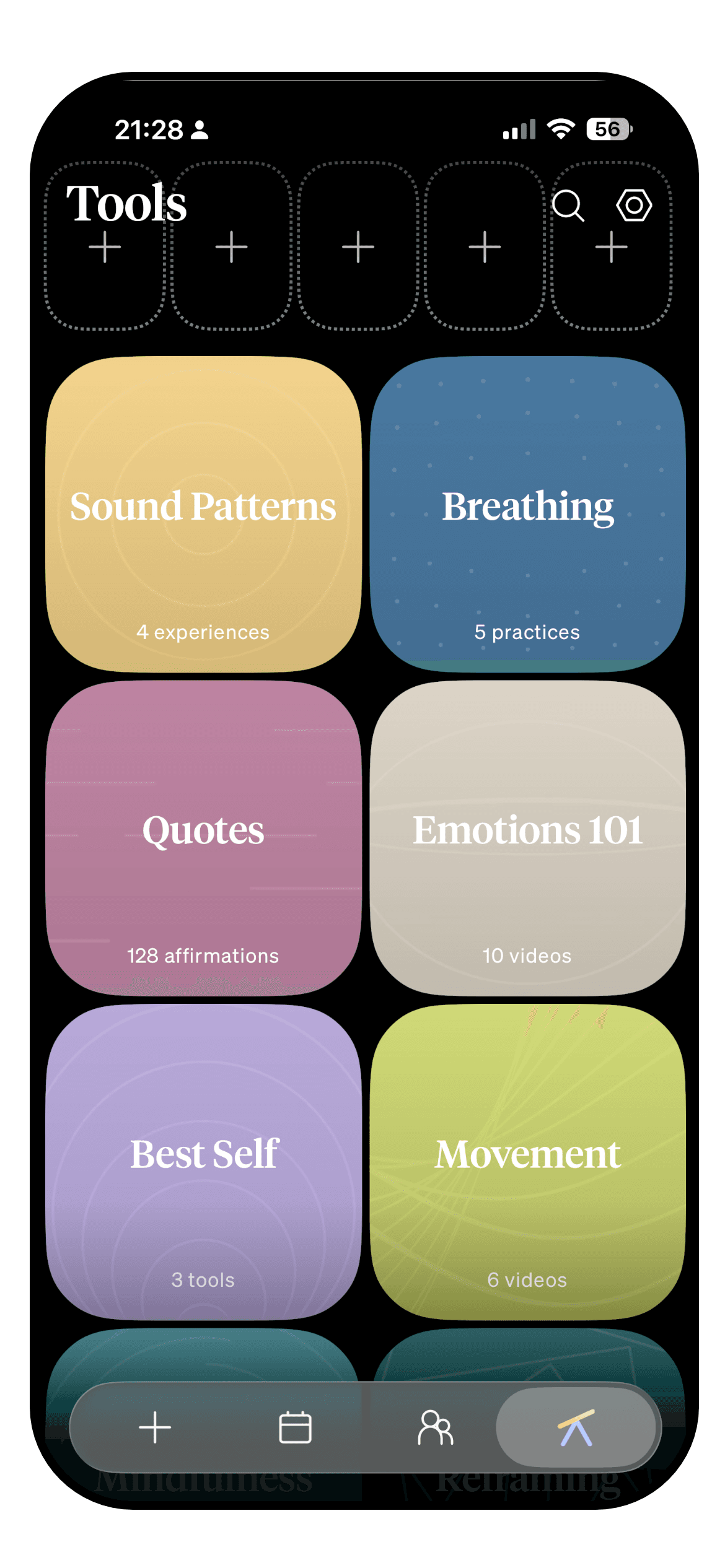 The How We Feel Tools tab with the four strategy categories
