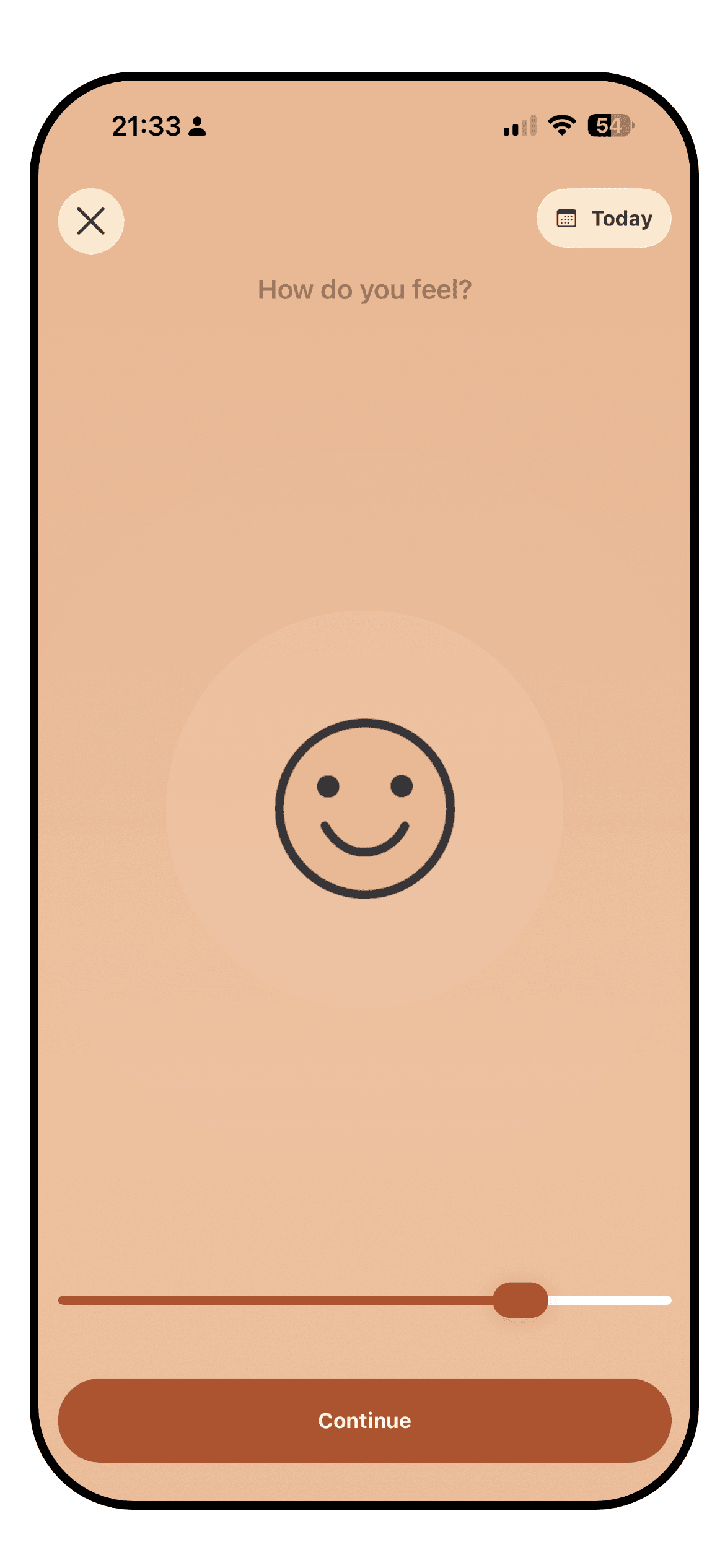 The Luci mood entry screen with the slider mid-drag and influence chips below it