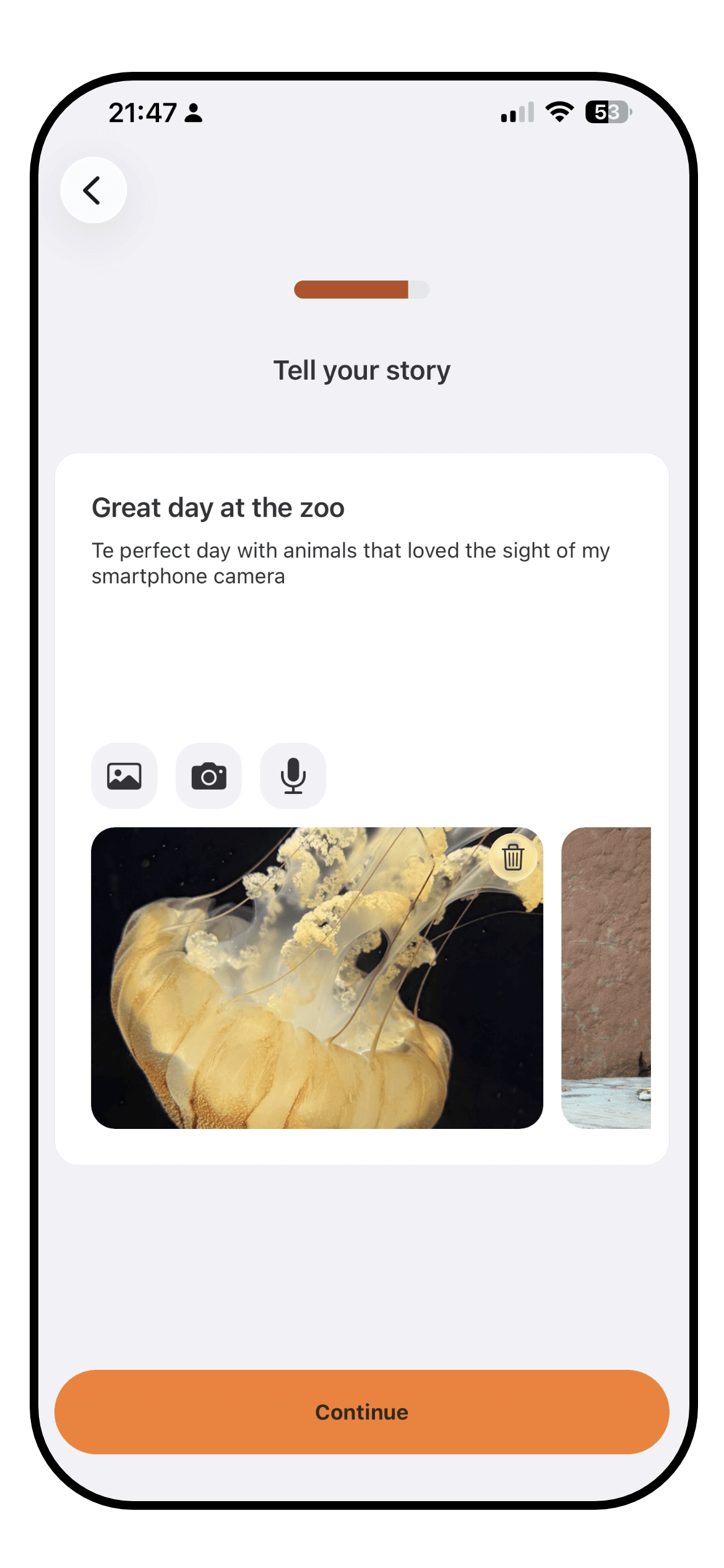 A guided journal prompt in Luci, part-way through an answer