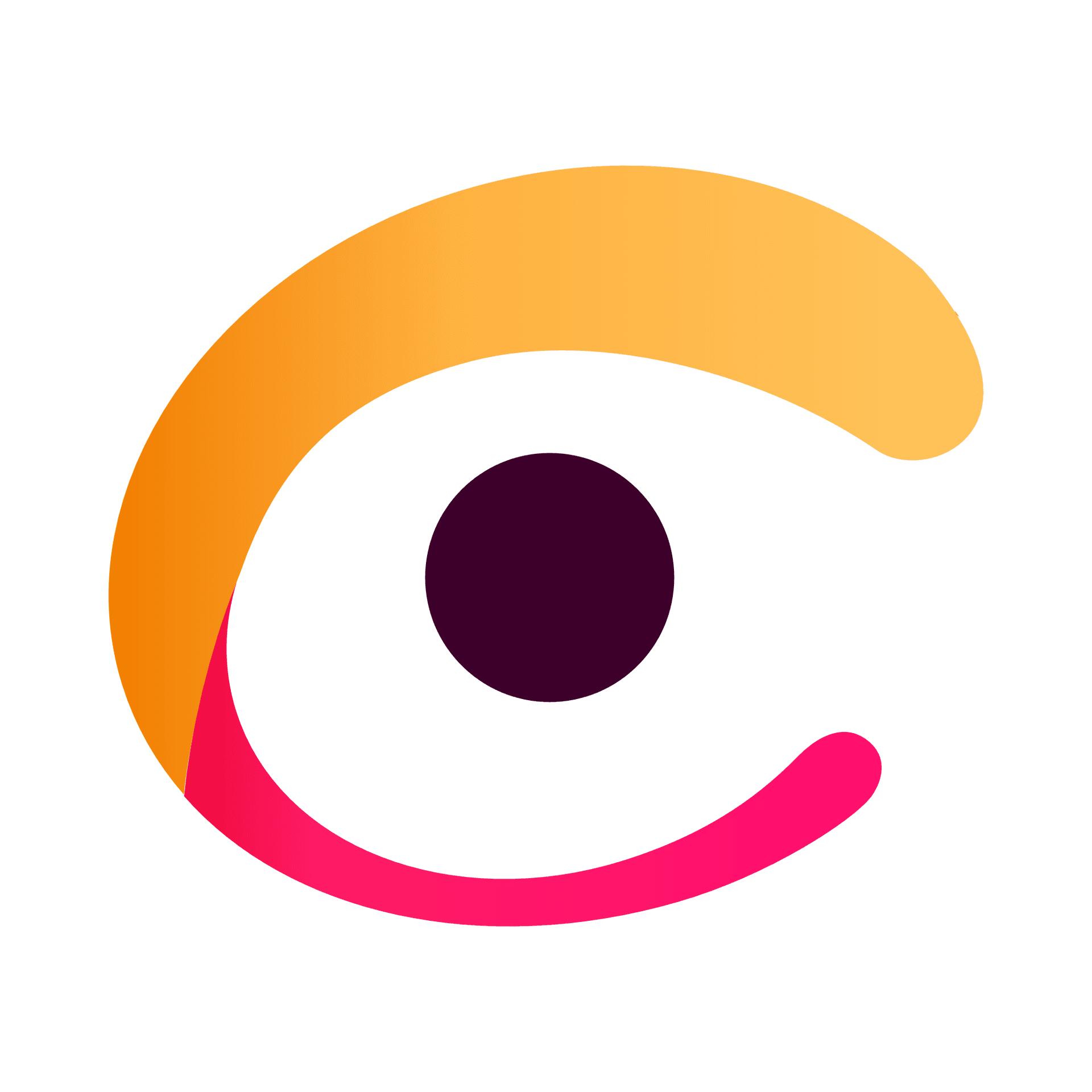 The Luci app icon: a stylised eye drawn as an orange-to-pink crescent around a dark pupil, on white.